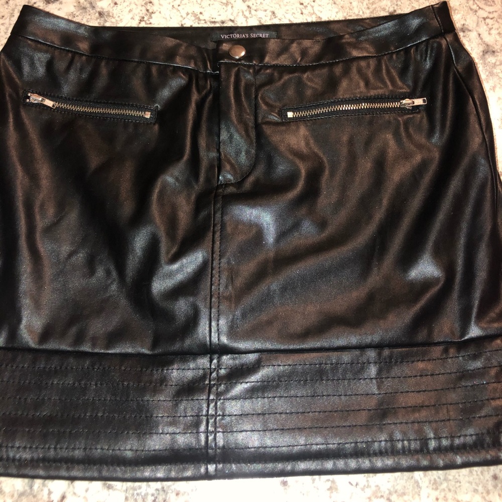 black leather skirt.